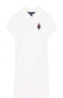Хлопковое мини-платье прямого кроя с вышивкой Polo Ralph Lauren