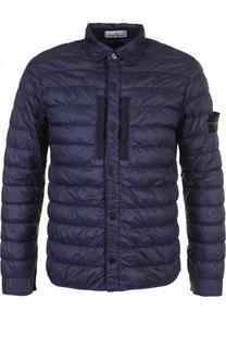 Стеганый пуховик на кнопках с отложным воротником Stone Island