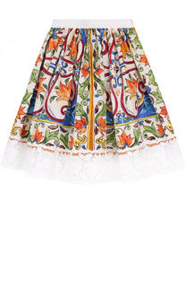 Хлопковая юбка с принтом и кружевной отделкой Dolce &amp; Gabbana