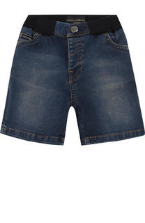 Джинсовые шорты с эластичной вставкой на поясе и аппликацией Dolce &amp; Gabbana