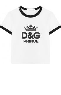 Хлопковая футболка с принтом и контрастной отделкой Dolce &amp; Gabbana
