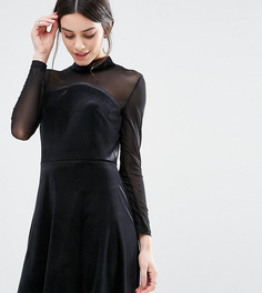 Бархатное короткое приталенное платье с сетчатыми рукавами True Decadence Petite - Черный