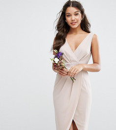 Платье миди с запахом и бантиком сзади TFNC WEDDING - Розовый