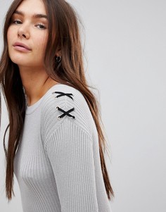 Джемпер со шнуровкой на плечах Brave Soul Taboo - Серый