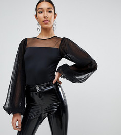 Боди с сетчатыми пышными рукавами ASOS TALL - Черный
