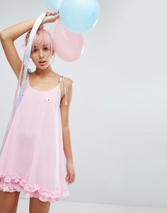 Платье с завязками и вышитыми сердечками Lazy Oaf - Розовый
