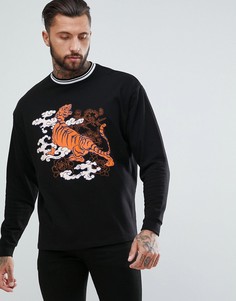 Oversize-свитшот с принтом тигра и контрастной окантовкой ASOS - Черный