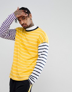 Свободный лонгслив с контрастными полосками на рукавах ASOS - Желтый