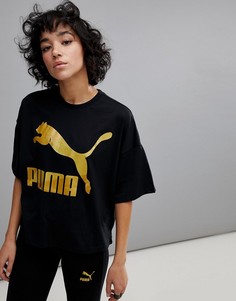 Футболка с золотистым логотипом Puma - Черный