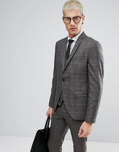 Пиджак скинни в клетку Selected Homme - Коричневый