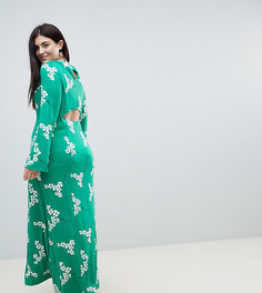 Зеленое чайное платье макси с открытой спиной и цветочным принтом ASOS CURVE - Мульти