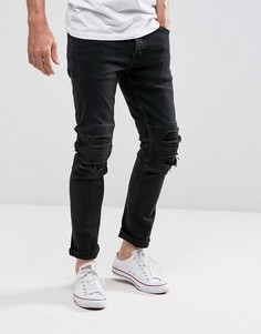 Джинсы узкого кроя с рваной отделкой в байкерском стиле Jack &amp; Jones Intelligence - Черный