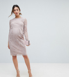 Кружевное платье-футляр миди с длинными рукавами ASOS Maternity - Розовый