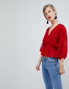 Полупрозрачная приталенная блузка ASOS - Красный