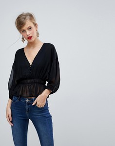 Полупрозрачная приталенная блузка ASOS - Черный