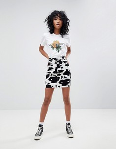Джинсовая юбка с завышенной талией с коровьим принтом ASOS - Мульти