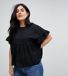 Свободный топ с оборками на рукавах ASOS CURVE - Черный