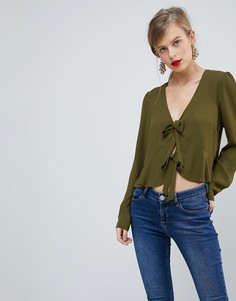 Топ с рюшами и завязкой ASOS - Зеленый