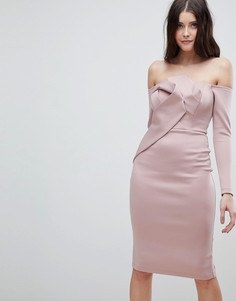 Платье-бандо миди с длинными рукавами и складками ASOS - Розовый