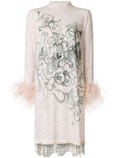 printed feather cuff shift dress Prada