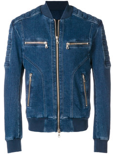 quilted zipped denim jacket Balmain