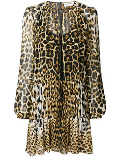 полупрозрачное платье с леопардовым принтом Saint Laurent