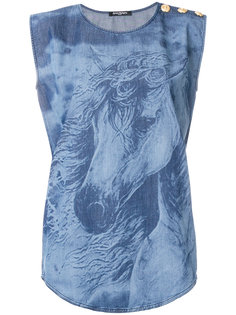 button-embellished denim blouse Balmain