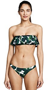 Milly Banana Leaf Print Ruffle Bandeau Top