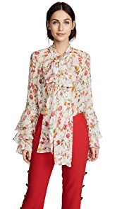 Prabal Gurung Long Sleeve Tie Neck Blouse