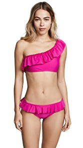 Shoshanna Solid Magenta One Shoulder Ruffle Top