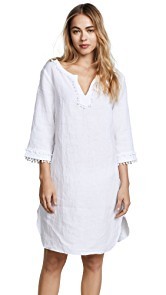 Three Dots Linen Pom Pom Tunic Dress