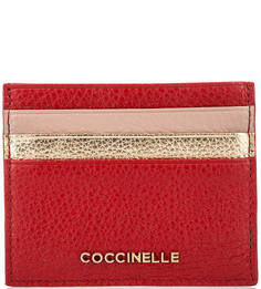 Красная кожаная визитница с одним отделом Coccinelle