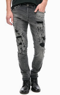 Зауженные серые джинсы с заплатами Diesel