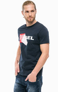 Синяя хлопковая футболка с нашивкой Diesel