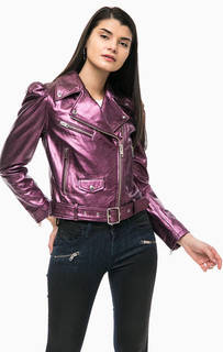 Фиолетовая кожаная косуха с карманами Diesel