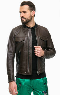 Коричневая кожаная куртка с карманами Diesel