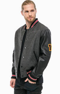 Куртка бомбер с кожаными рукавами Diesel