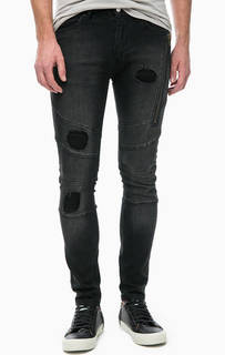 Черные зауженные джинсы с заплатами Religion