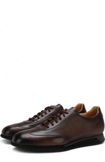 Кожаные кроссовки на шнуровке Santoni