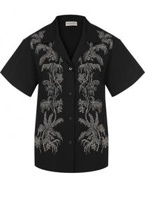 Хлопковая блуза с коротким рукавом и вышивкой бисером Dries Van Noten