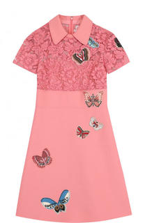 Приталенное платье-миди с кружевным лифом и отделкой в виде бабочек Valentino