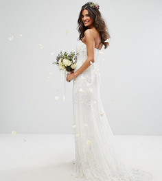 Платье-бандо макси с отделкой Amelia Rose Bridal - Кремовый