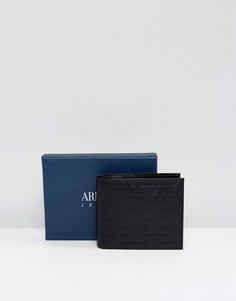 Черный кожаный кошелек с тисненым логотипом Armani Jeans - Черный