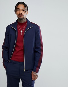 Темно-синяя спортивная куртка узкого кроя с полосками ASOS - Темно-синий