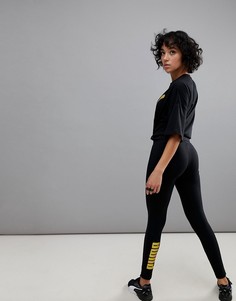 Леггинсы с золотистым логотипом Puma - Черный