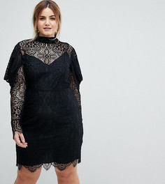 Кружевное платье мини с оборками на рукавах ASOS CURVE - Черный