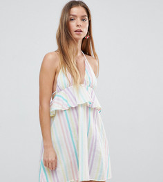 Пляжное платье в полоску с завязкой на шее и оборкой ASOS PETITE - Мульти