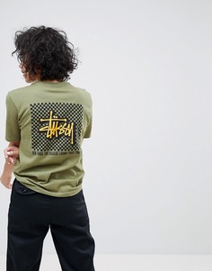 Футболка оверсайз с логотипом и шахматным принтом на спине Stussy - Зеленый