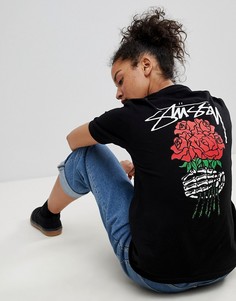 Oversize-футболка с принтом роз на спине Stussy - Черный