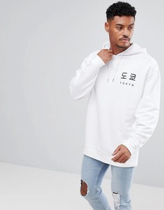 Oversize-худи белого цвета с принтом на груди ASOS - Белый